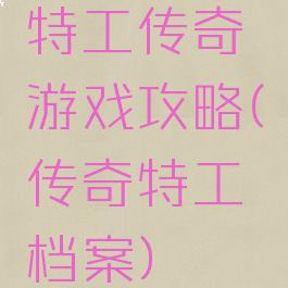 特工传奇游戏攻略(传奇特工档案)