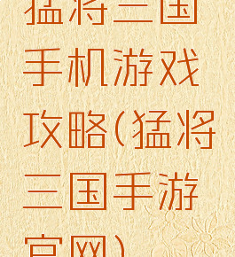 猛将三国手机游戏攻略(猛将三国手游官网)