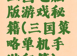 三国电脑版游戏秘籍(三国策略单机手游秘籍)
