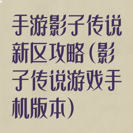 手游影子传说新区攻略(影子传说游戏手机版本)