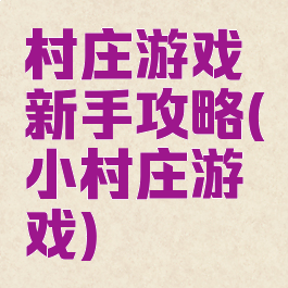 村庄游戏新手攻略(小村庄游戏)