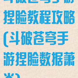 斗破苍穹手游捏脸教程攻略(斗破苍穹手游捏脸数据萧炎)