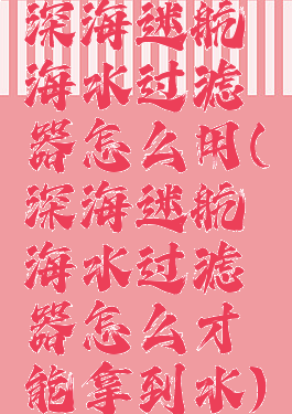深海迷航海水过滤器怎么用(深海迷航海水过滤器怎么才能拿到水)