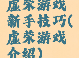 虚荣游戏新手技巧(虚荣游戏介绍)