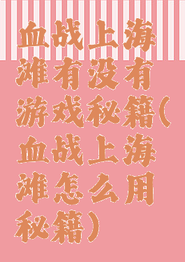 血战上海滩有没有游戏秘籍(血战上海滩怎么用秘籍)